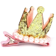 HHFF 1 x Cute Crown-Shape Alligator Clip Hair Barrette Clip Hairpin for Baby Girl's Birthday Party Gift(Gold Sequins