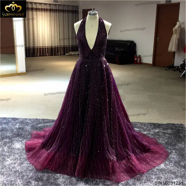 Real Custom Made Dark Red Wine Color Halter Neck Backless Long Prom Dresses 2017in Prom Dresses