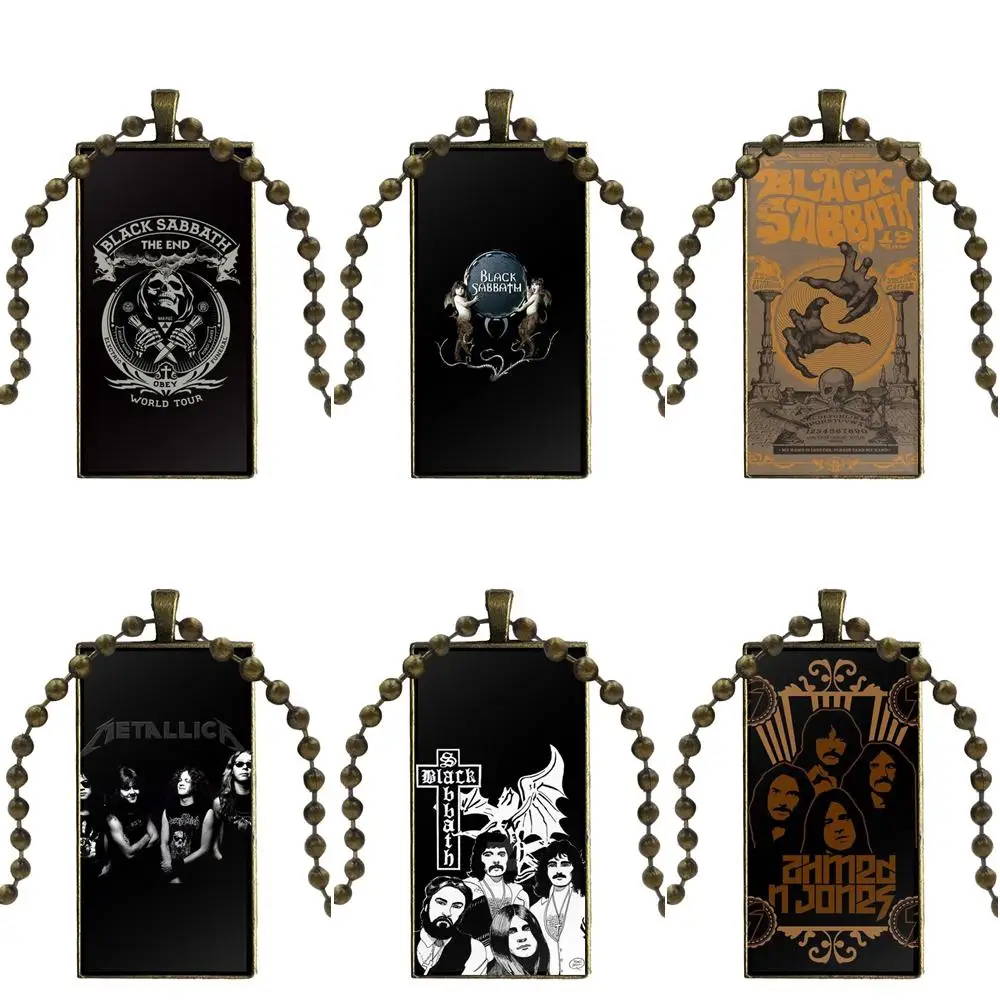 

Rock Band Black Sabbaths For Women Men Jewelry With Bronze Plated Glass Cabochon Choker Long Pendant Rectangle Necklace