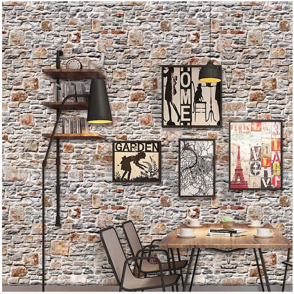 

Wallpaper Sticker 3D Wall Paper Brick Stone Rustic Effect Self-adhesive Wall Sticker PVC 40*320cm Wallpapers For Living Room C#
