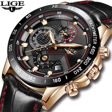 LIGE Mens Watches Top Brand Luxury Quartz Watch Gold Men Casual Leather Military Waterproof Sport Wristwatch Relogio Masculino