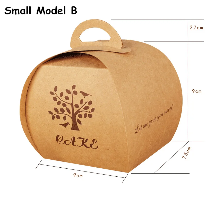 Твердая крафт-бумага, коробка для торта с ручкой, пищевая упаковка, инструменты для выпечки, одноразовая коробка, для пекарни, ресторана, посылка, коробка для выноса - Цвет: Small Model B