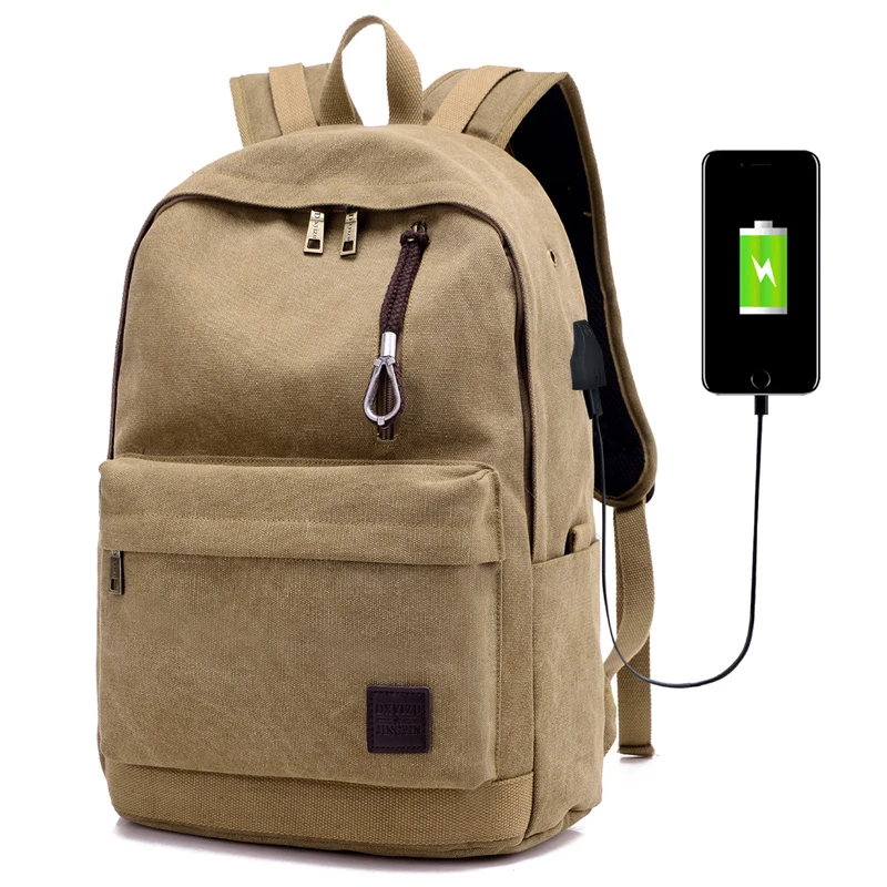 

With USB Charging Unisex Canvas Backpack Large Capacity Computer Backpack Water-proof MaleTravel Bag Casual Female Shoulder Bag