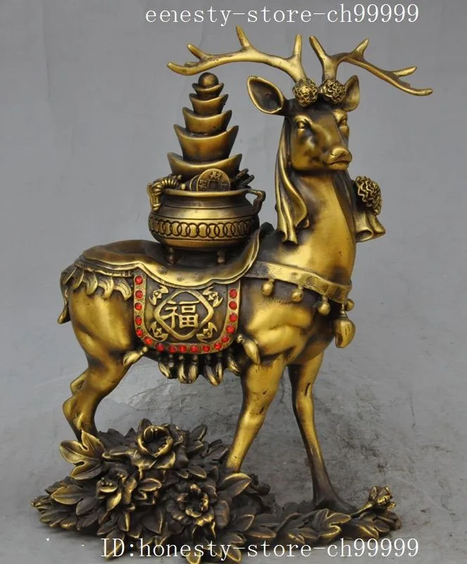 

china fengshui brass wealth yuanbao coin Treasure bowl Sika deer lucky statue halloween