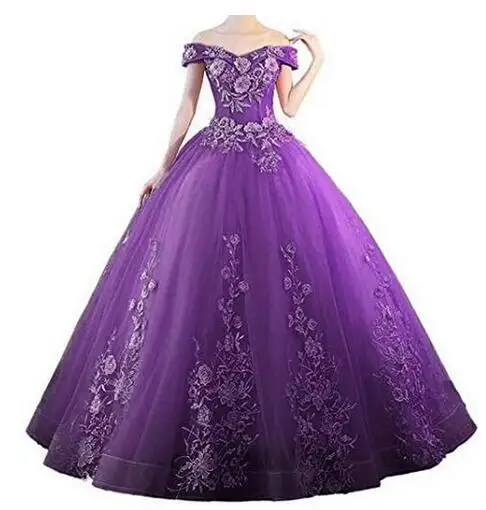 Фиолетовый Цельное длинное платье для выпускного вечера; бальное платье из тюля с кружевной аппликацией; маскарадное милое 16 платьев; платья для вечеринок - Цвет: Фиолетовый