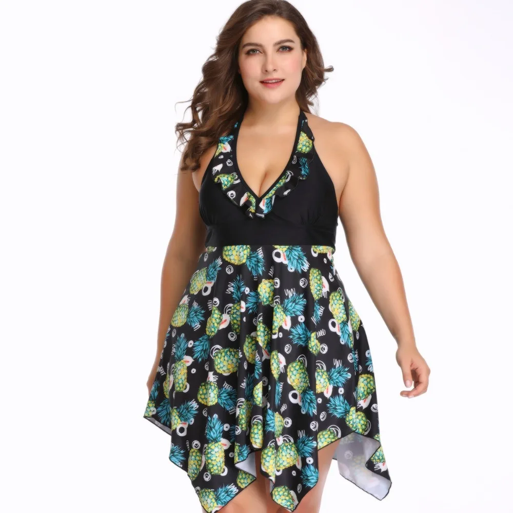 Billig Sommer Tiefe V Floral Frauen Schwimmen Kleid Große Größe XL 6XL Weibliche Bademode Große Bademode Sexy Plus Größe 4XL 5XL Schwimmen anzüge Bad