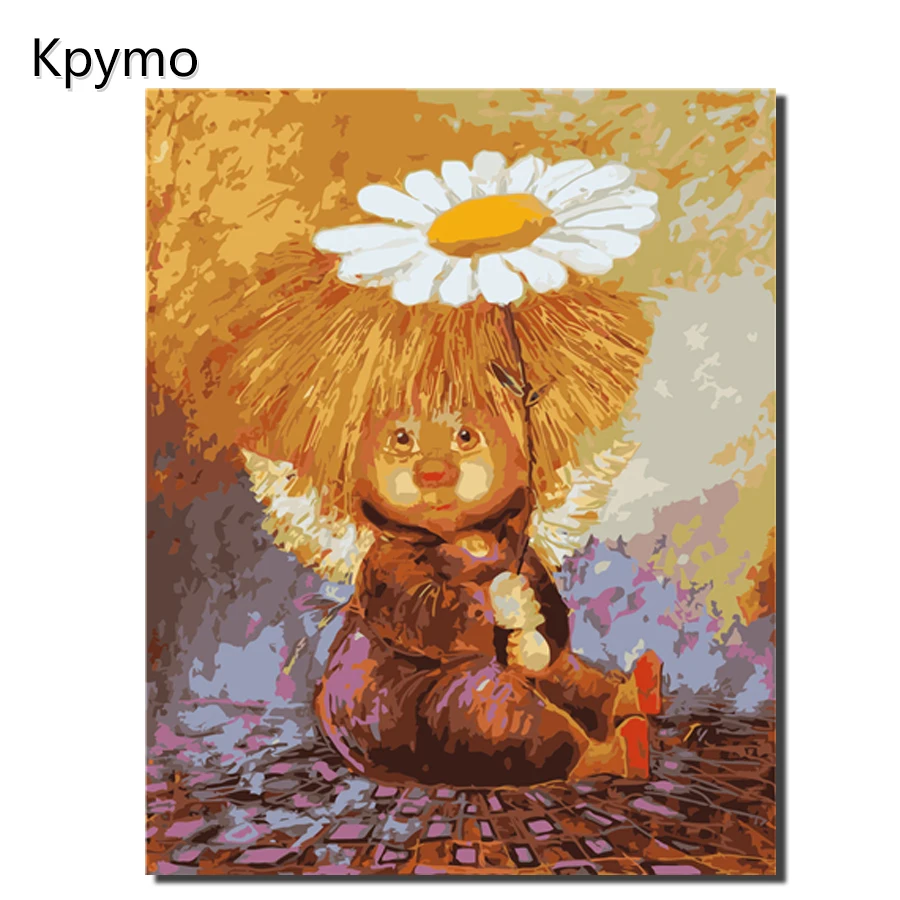 Günstig Gerahmte Bilder DIY Malerei Durch Zahlen sunny engel Wand Kunst Acryl Gemälde Handgemalte Home Decor Für Wohnzimmer VA 0108