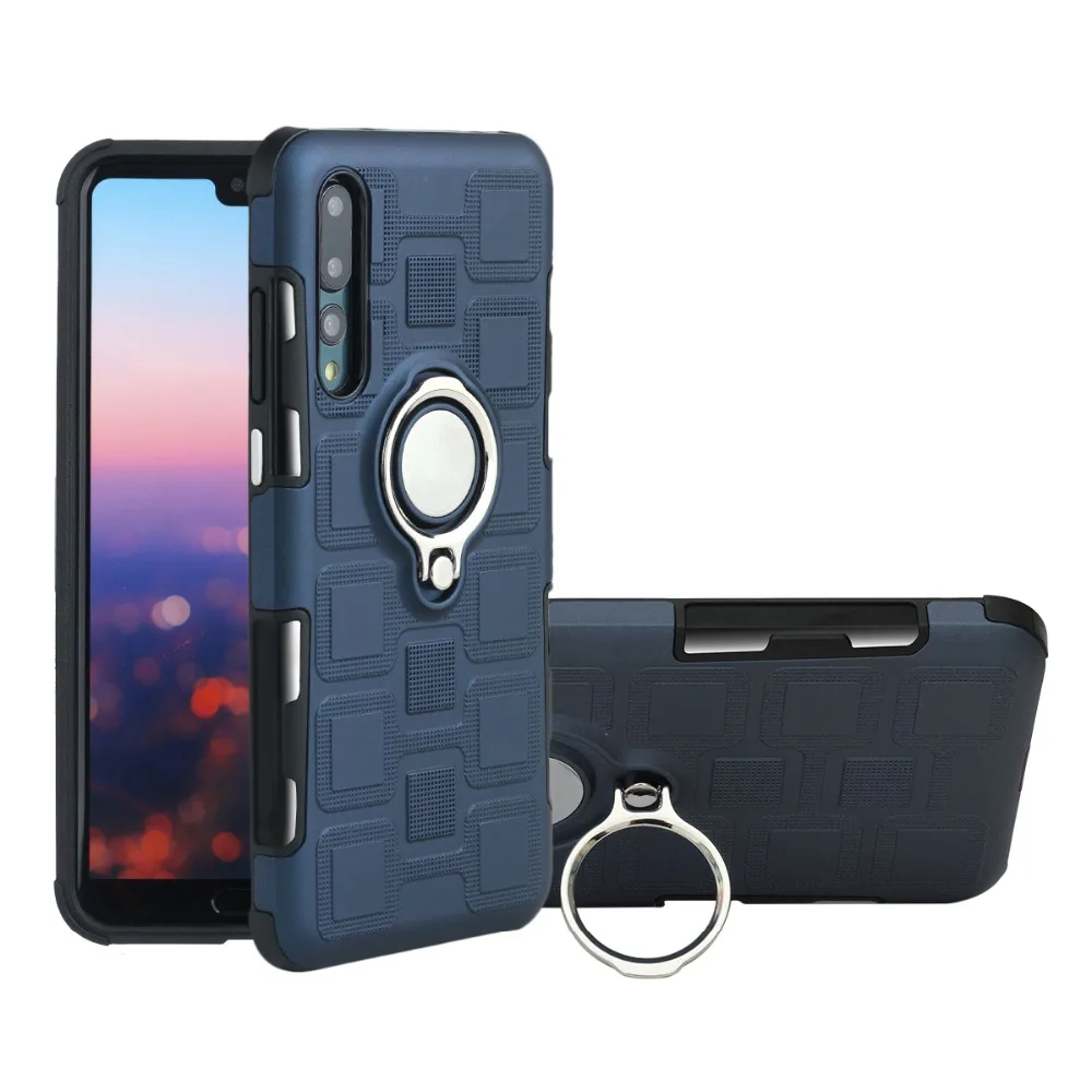 For Coque Huawei P20 Pro Case Hybrid Shockproof Finger Ring Holder Kickstand Fit Magnetic Car Mount Cover for |