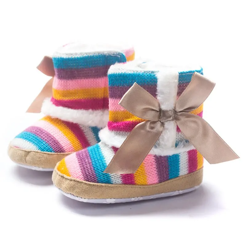 Newborn Baby Snow Boots Rainbow Print Wool Infant cotton Padded Winter Shoes Boots 