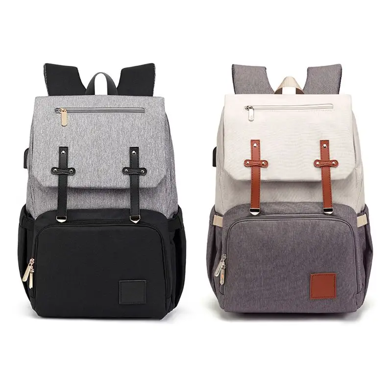 

Fashion Mummy Dad Diaper Bag Large Capacity With USB Charging Port Nursing Travel Backpack Stroller Baby Care Nappy Organizer