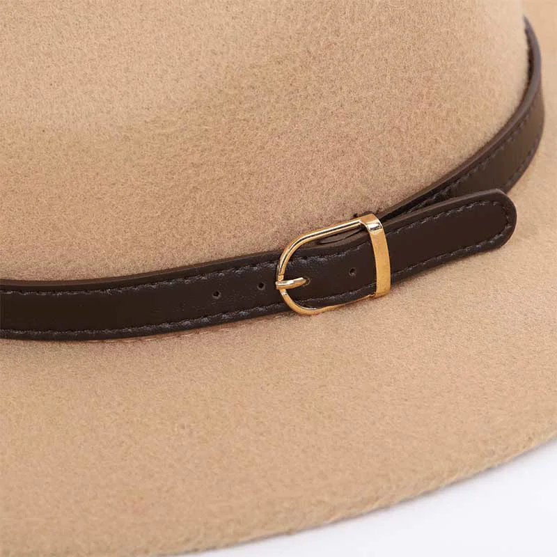 Bowler hat Man Mens Fashion Shallow Fedora Hats Classic Unisex Solid Color Belt Gold Buckle Large Size caps