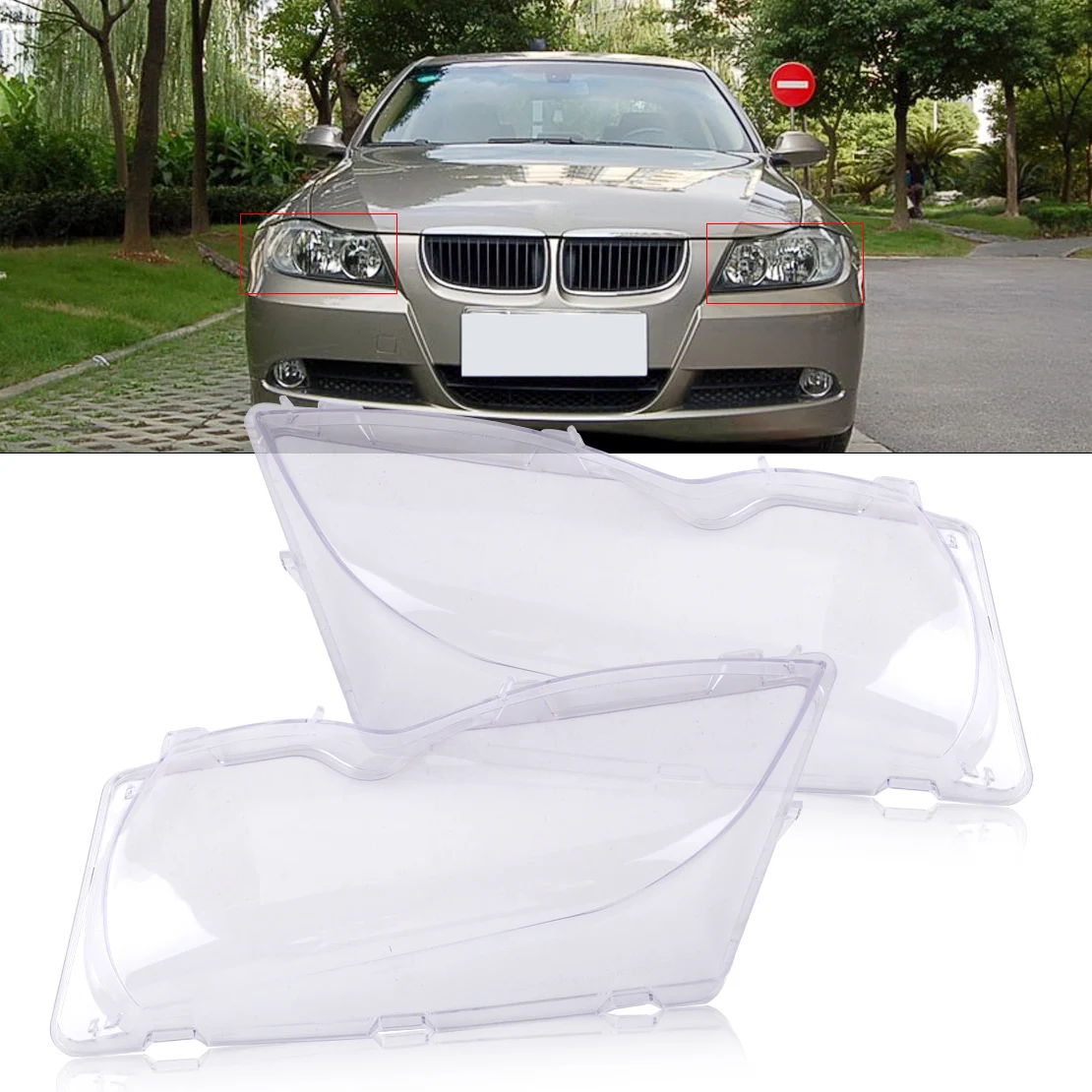 

CITALL 2pcs Left & Right Clear Headlight Lamp Lens Cover 63126924045 63126924046 for BMW 3 Series E46 325i 325xi 330i 2001~ 2005