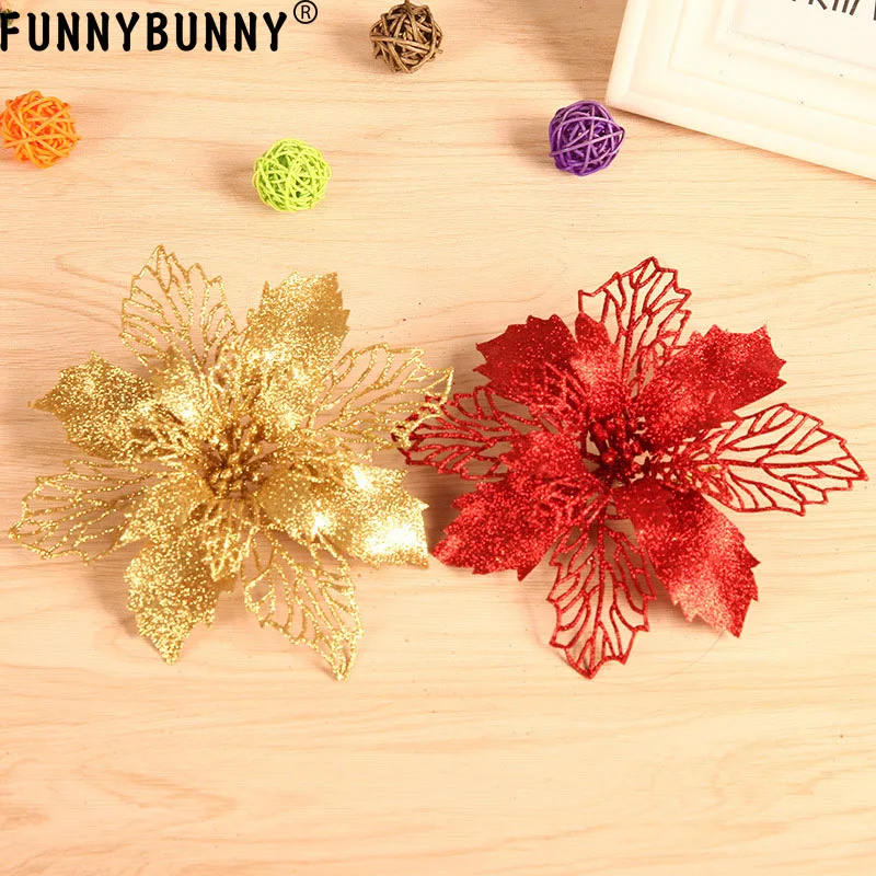 

FUNNYBUNNY Christmas Glitter Artificial Flowers Leaves Tree Ornament Hanging Decor
