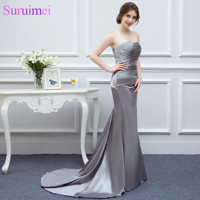 silver silk evening gown