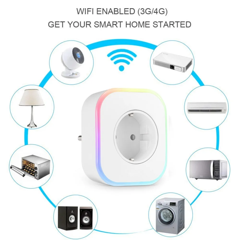 

New RGB LED Light WiFi Smart Plug Socket UK EU Remote Control Plug for Google Home Mini Alexa IFTTT Smart Timing Switch Work