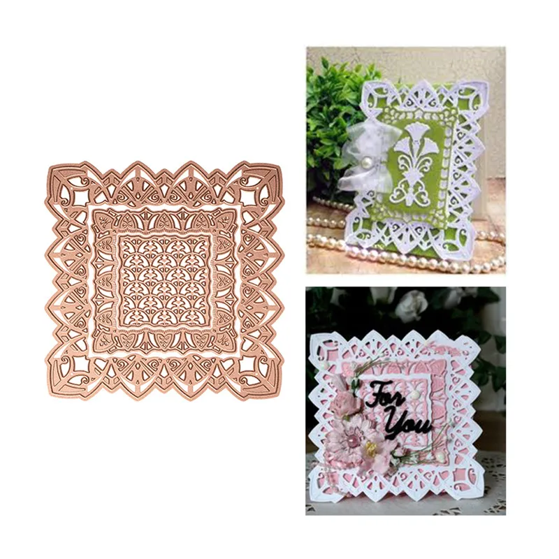 

Eastshape Lace Border Frame Card Making Metal Cutting Dies Square Background Cover Scrapbooking Dies Embossing Cuts 2019 New
