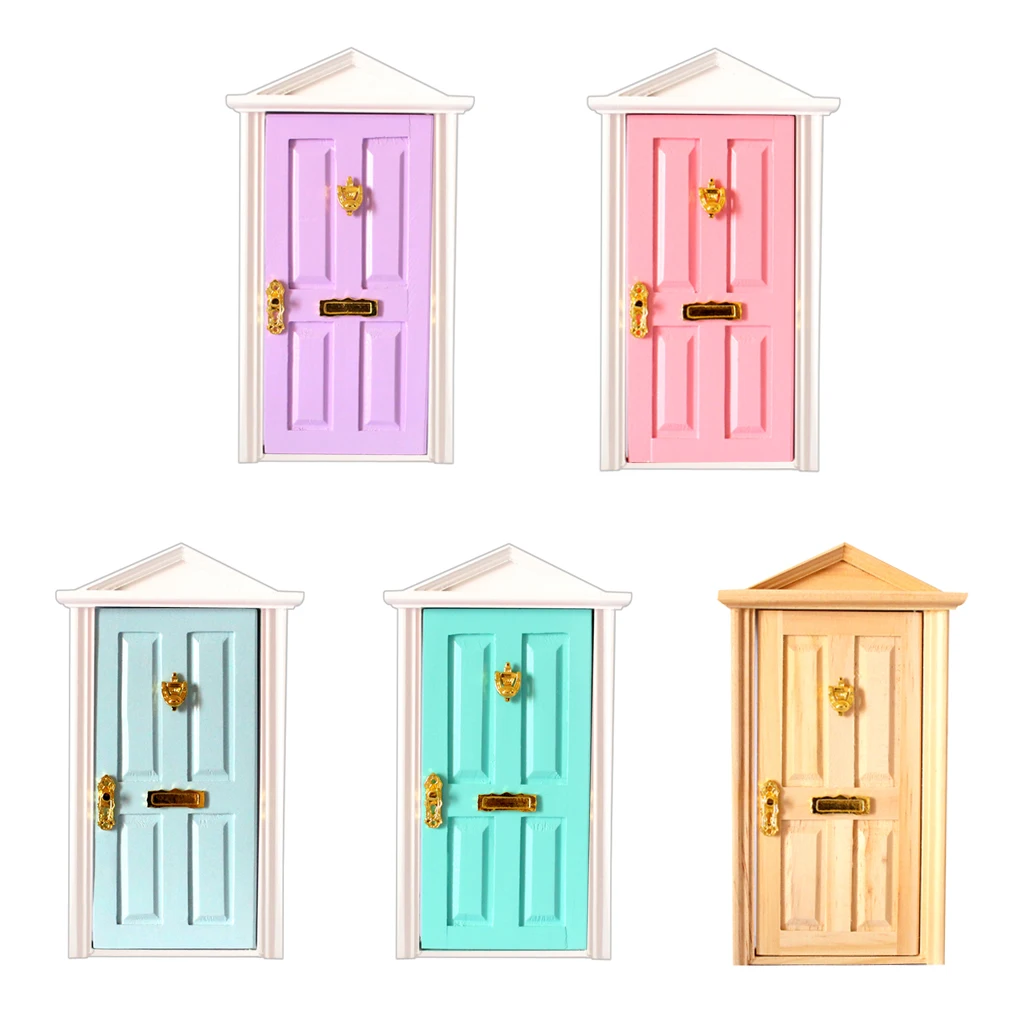 5pcs 1/12 Scale Doll House Miniature Steepletop Doors with Hardware DIY Making Craft Kits