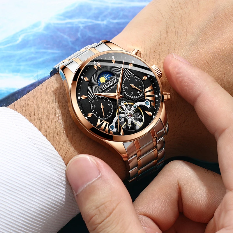 Tanie HAIQIN męskie męskie zegarki top marka luksusowy automatyczny mechaniczny luksusowy zegarek męski zegarek sportowy mężczyzna reloj hombre tourbillon