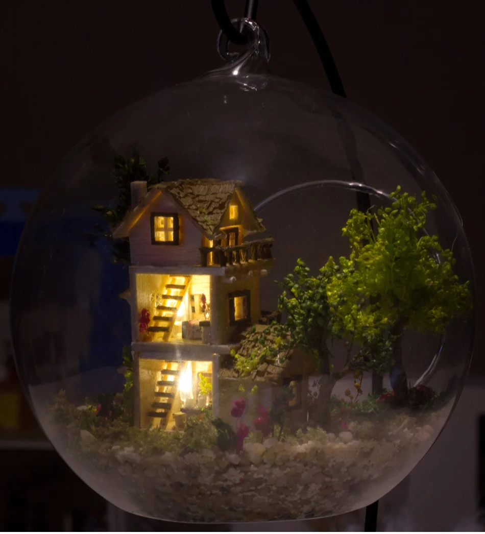 DIY Романтический стеклянный дом 3D миниатюрный собрать мини норвежский домик на дереве строительство кукольный домик с Funitures игрушки подарки на день рождения