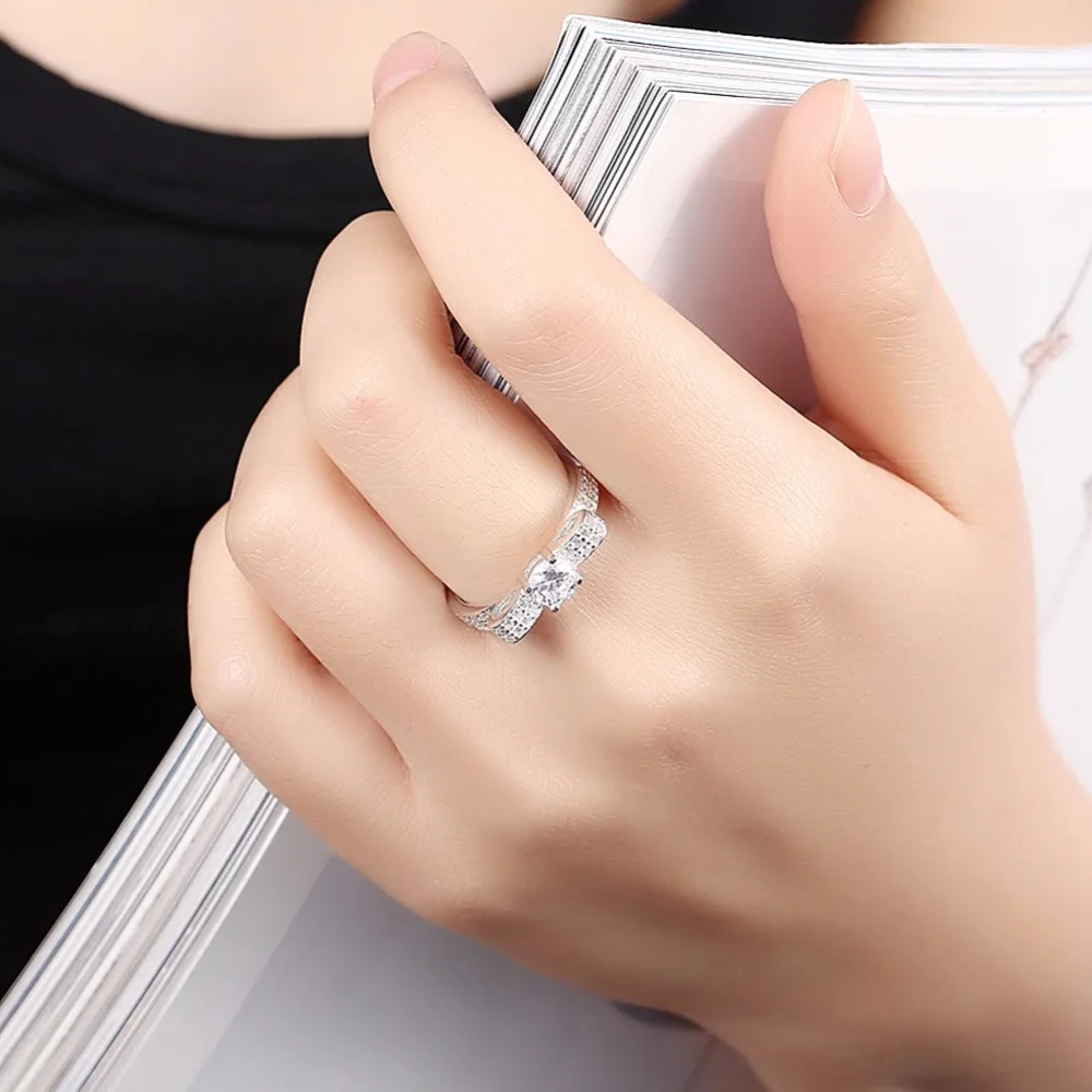 Solid 925 Sterling Silver Ring Gift Design Cubic Zircon Female Fashion Jewelry Party Rings For Women (JewelOra RI102650)