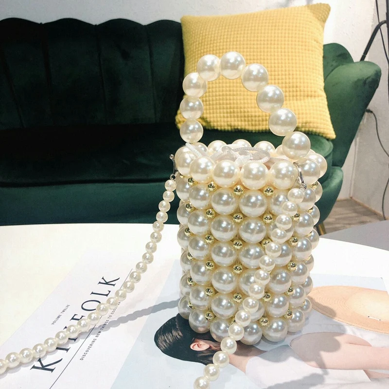 

Ins Pearls Beading Bags for Women Fashion Handmade Pearls Handbags Vintage Evening Party Ladies Luxury Hollow Tote Shoulder Bags