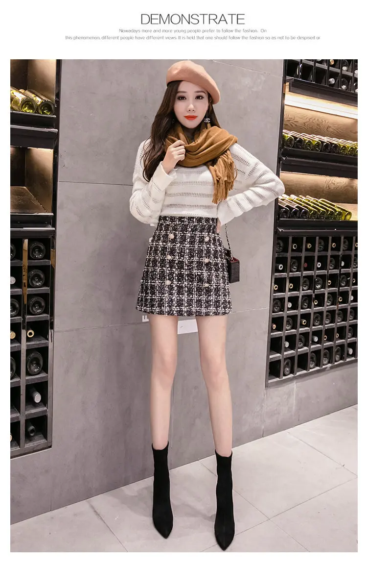 Vintage Plaid Women Skirt Winter 2019 New Fashion High Waist Skirt Ladies Woolen Skirts Jupe Femme Hiver Faldas Mujer Moda (7)