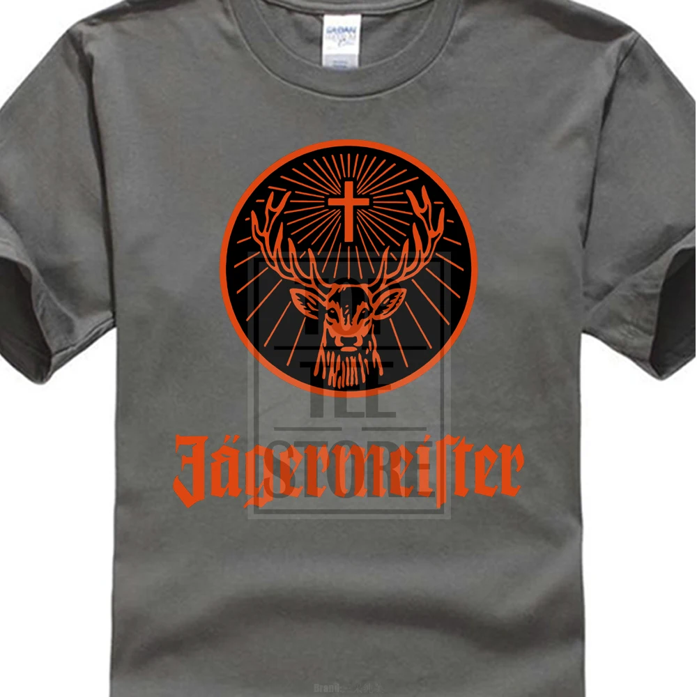 Jagermeister футболка алкоголь напиток логотип оранжевый печатных Мужская Размеры S 2Xl - Цвет: Charcoal