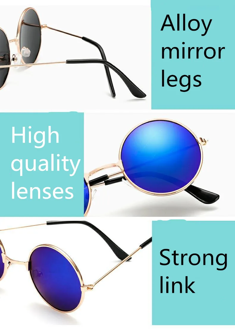 Новые мужские и женские детские солнцезащитные очки Круглые ретро модные детские очки Классические брендовые дизайнерские металлические солнцезащитные очки