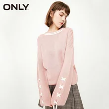 ONLY 2019 New Women Lace Up Flared Sleeves Loose Fit Pullover Sweater|118113512 ONLY 2019 New Women Lace Up Flared Sleeves Loose Fit Pullover Sweater|118113512