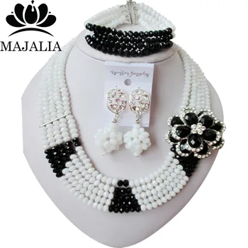 

Majalia Trendy Nigeria Wedding African Beads Jewelry Set White Crystal Necklace Bridal Jewelry Sets 3CS015