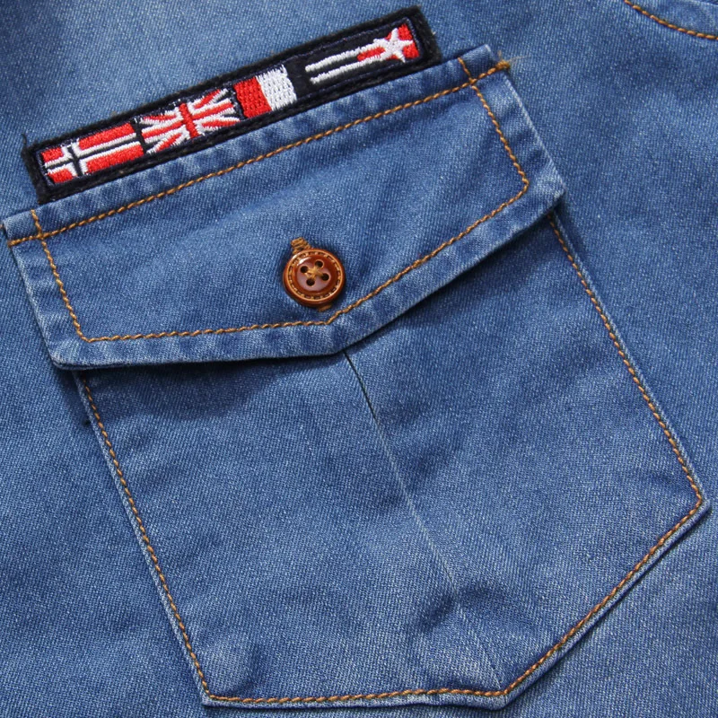 Plus Size Men Denim Shirts 5XL Cotton Turn-down Collar Pockets Camiseta Masculina Autumn Long Sleeve Blue Camisa Social