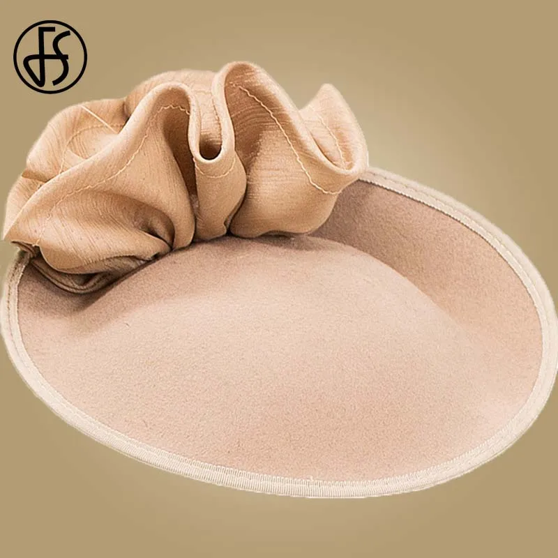 Sombrero británico FS para mujer 100% lana pilbox sombrero Khaki fieltro Fedora Vintage flor boda Fascinator señoras Derby Iglesia sombrero - 3