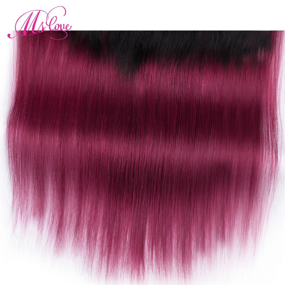 MS Love Tb/Burgundy Связки с фронтальной 13*4 синтетическое закрытие шнурка Remy прямые