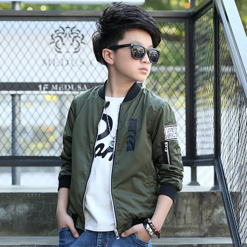 Beste 2019 Lente Herfst Jassen voor Jongen Jas Bomberjack Groene Jongen Windjack Winterjas Kids Kinderen effen Jas