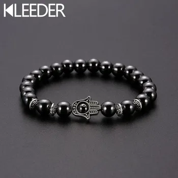 

KLEEDER New Magnetic Stone Fatima Hand Bracelets for Women Fashion Jewelry Evil Eye Weight Loss Hematite Stretch Beaded Bracelet