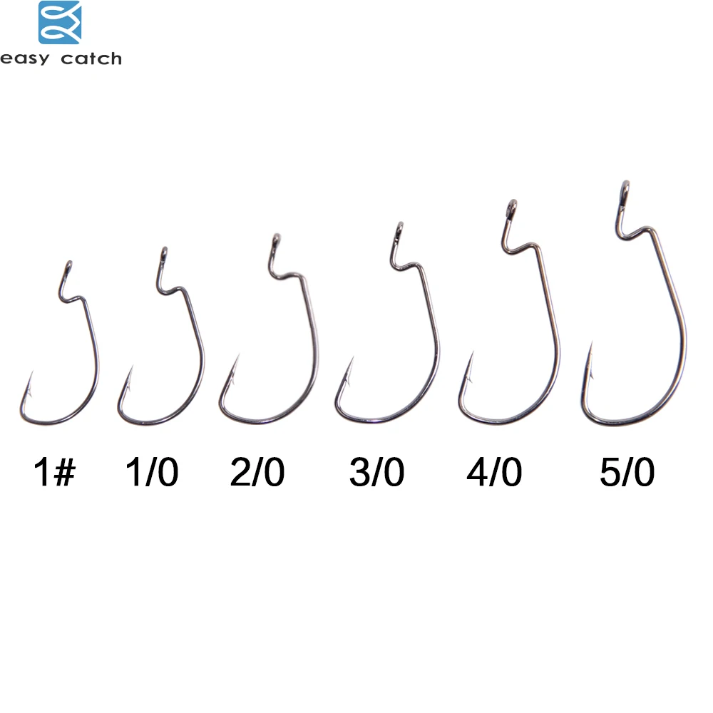 

Easy Catch 100pcs Fishing Hooks Black Barbed Offset Jig Worm Soft Baits Jigging Hook For Texas Rigs Size 1# 1/0 2/0 3/0 4/0 5/0