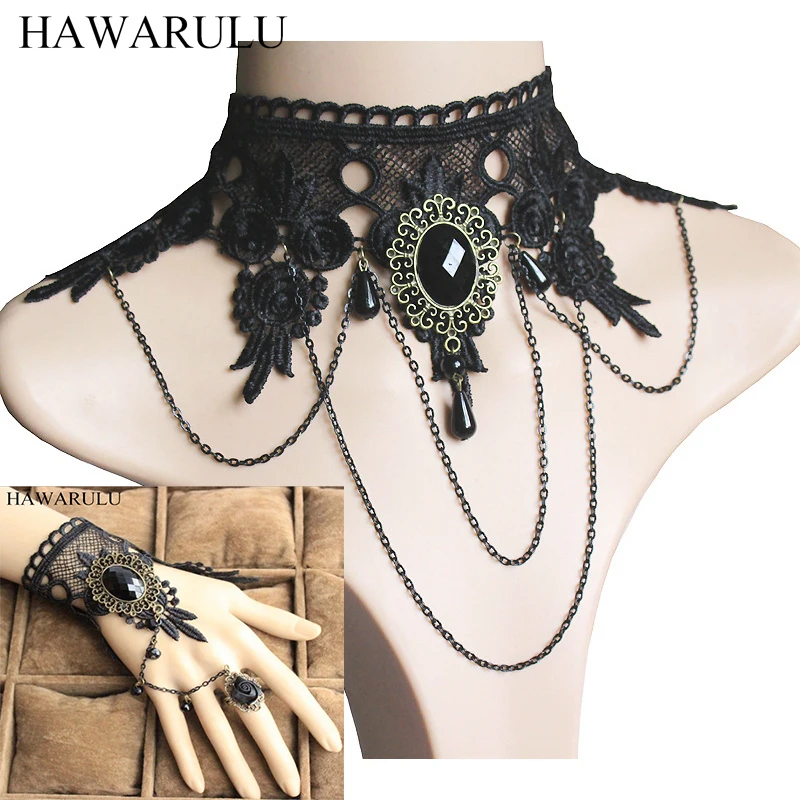 

HAWARULU 1combo DIY Hand-made Christmas party queen black lace necklace wedding gift Punk dresses accessorize fake collars lace