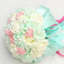 Buque De Noiva Романтический Холдинг Цветы Сладкий Роза с жемчугом для невесты; туфли невесты свадебные букеты для подружки невесты с цветочным рисунком