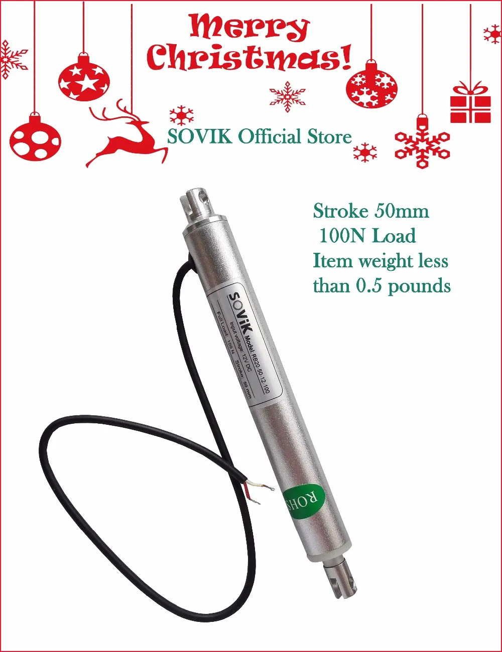 

SOVik 2 inch 50mm Stroke Linear Actuator 12V DC In-line Structure Motor Round Tubular Multi-function Actuator 200N Max Lift
