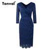Tonval Red Elegant Floral Lace Office Lady Pencil Dress Elegant Workwear 2022 Women 3/4 Sleeve Bodycon Sheath Dresses ► Photo 3/6
