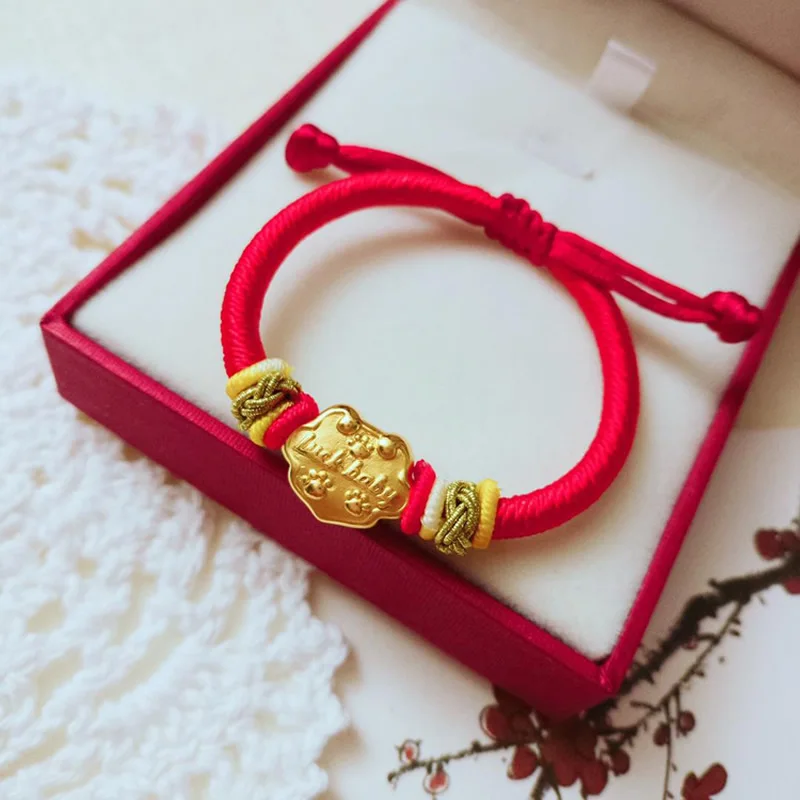 Solid24KYellowGoldWeaveBracelet999GoldLuckyBabyLockBracelet
