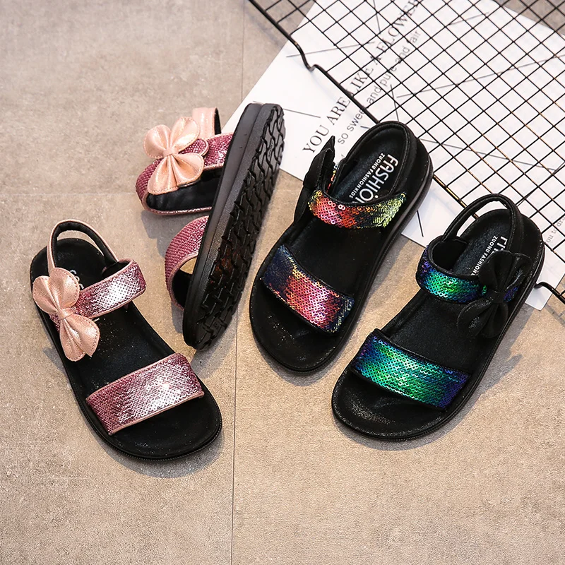 

Summer Bow Tie Girls Sandals Sequin Children Sandals Toddler Beach Shoes Girls Sneakers Student Princess Cute kids Sandals
