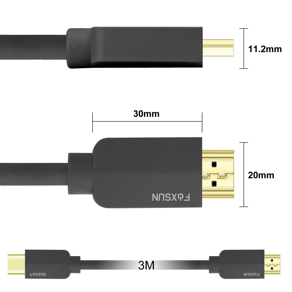 Foxsun 10ft/3 متر HDMI الحبل-الترا عالية السرعة HDMI 2.0 كابل دعم TV النار ، ابل تي في ، إيثرنت ، عودة الصوت ، فيديو 4 كيلو الترا اتش دي UHD أسود
