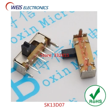 

50PCS SK13D07 1P3T DIP 6PIN SPTT toggle switch handle length 4mm slide switches SK-13D07 ROHS Free shipping D.