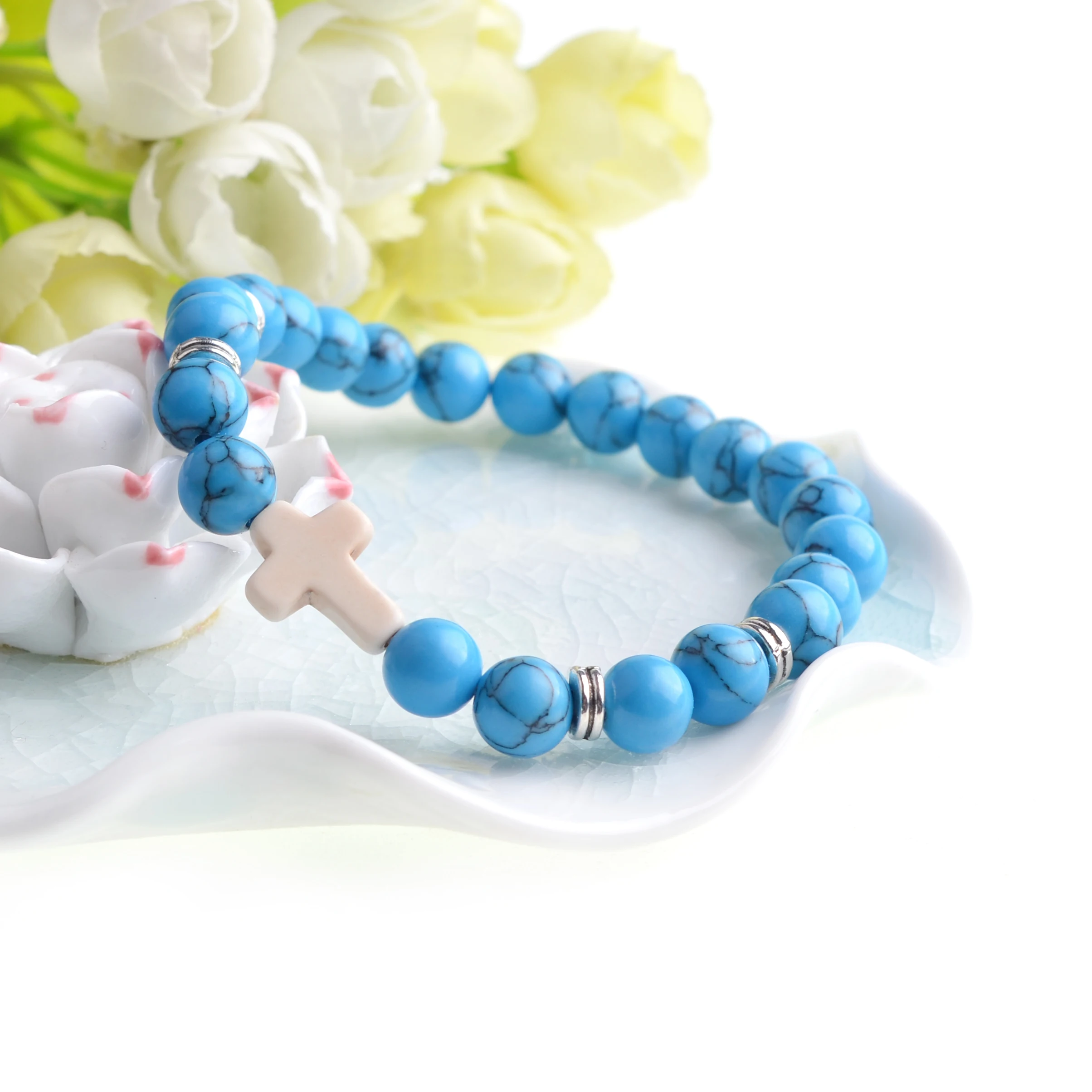 

2018 Fashion Natural Cross Jesus Christ Bracelet Men Mothers Day