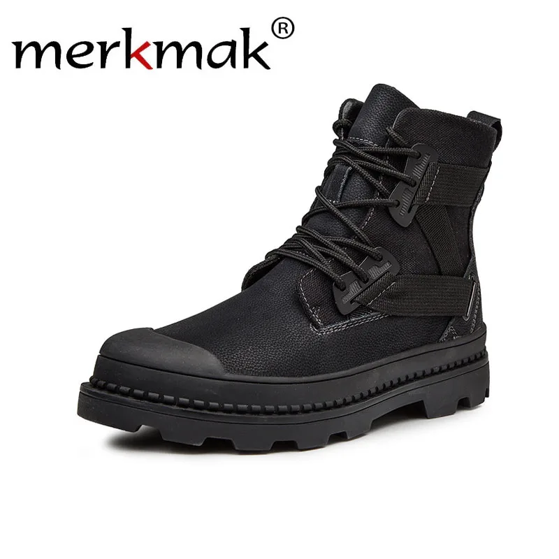 

Merkmak New Arrival Winter Boots Men's Genuine Leather Shoes Solid Male Autumn Casual Black Snow Boot Man's Soft Footwear Flats