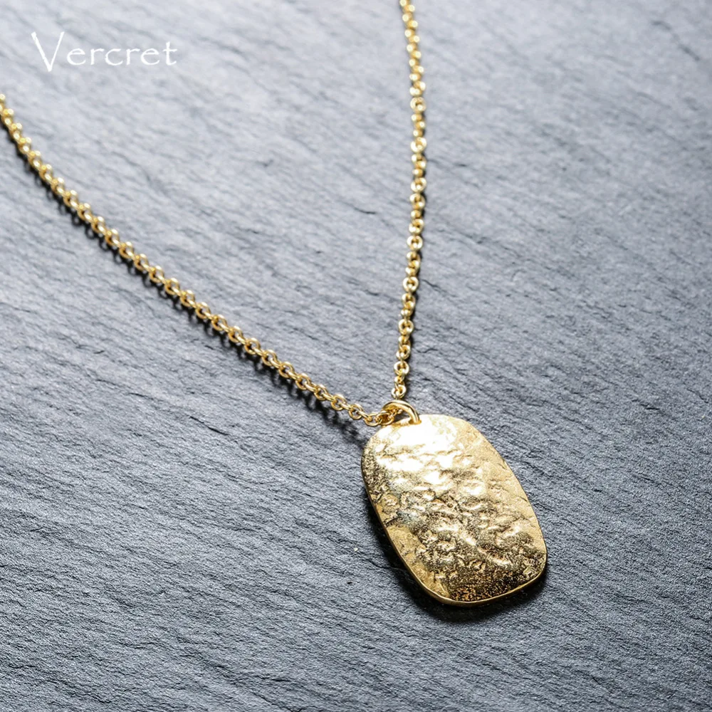 Vercret simple 925 sterling silver hammered necklace 18k gold chain necklace handmade women's jewelry gift Fine Jewelry