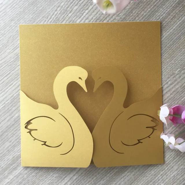 30pcs Lot Laser Cut Paper Craft Gold Color Pretty Swan Wedding 30pcs Lot Laser Cut Paper Craft Gold Color Pretty Swan Wedding Invitation Greeting Congratulation