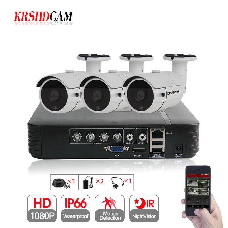 

KRSHDCAM 4CH CCTV System 1080P AHD 1080N CCTV DVR 3PCS 3000TVL IR Waterproof Outdoor Security Camera Home Video Surveillance kit