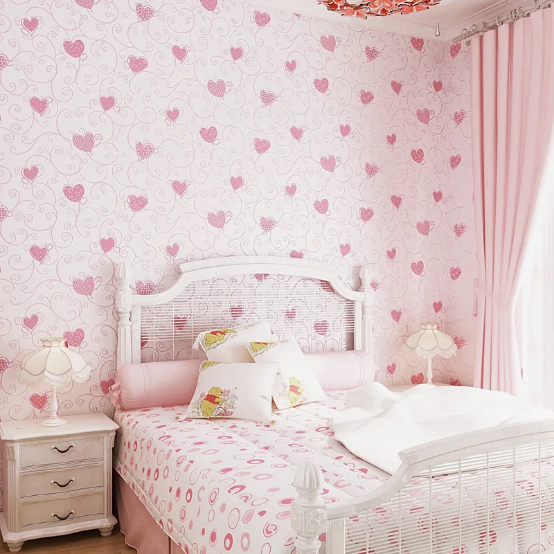 Милая мультяшная 3d рельефная настенная бумага с узором в виде сердца для детской комнаты, розовая декоративная настенная бумага для спальни, самоклеящаяся настенная бумага EZ050